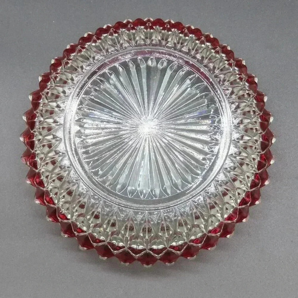 Indiana Glass Diamond Point Ruby Red Flash Candy Dish Vintage - Picture 3 of 5